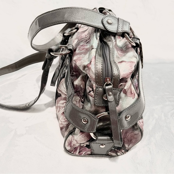 Sharif 1827 Pink/Silver Floral Shoulder Bag With Detachable Mirrored Pouch NWOT - Picture 11 of 14